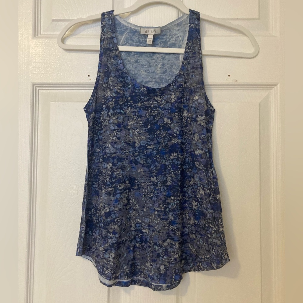 Delia, blue and grey floral tank top